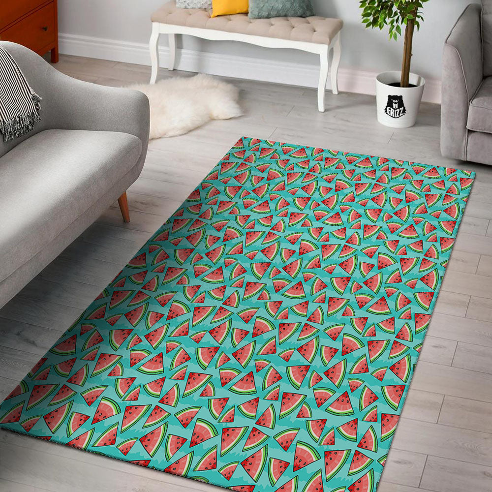 Watermelon Pieces Blue Print Pattern Floor Mat-grizzshop