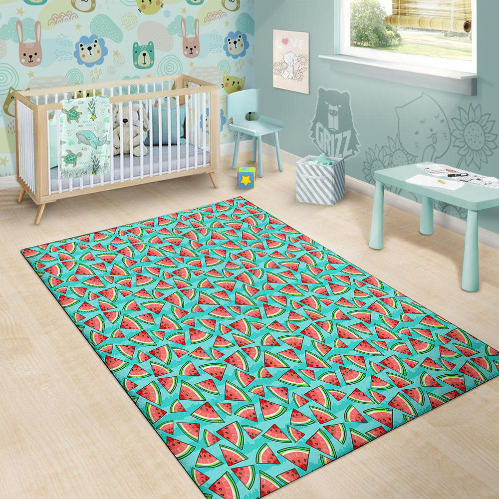 Watermelon Pieces Blue Print Pattern Floor Mat-grizzshop