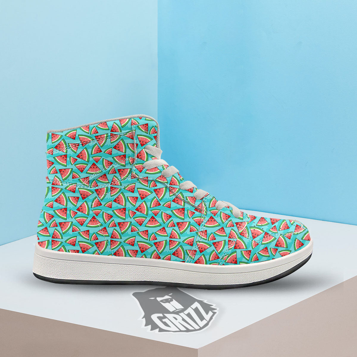 Watermelon Pieces Blue Print Pattern High Top Sneakers-grizzshop
