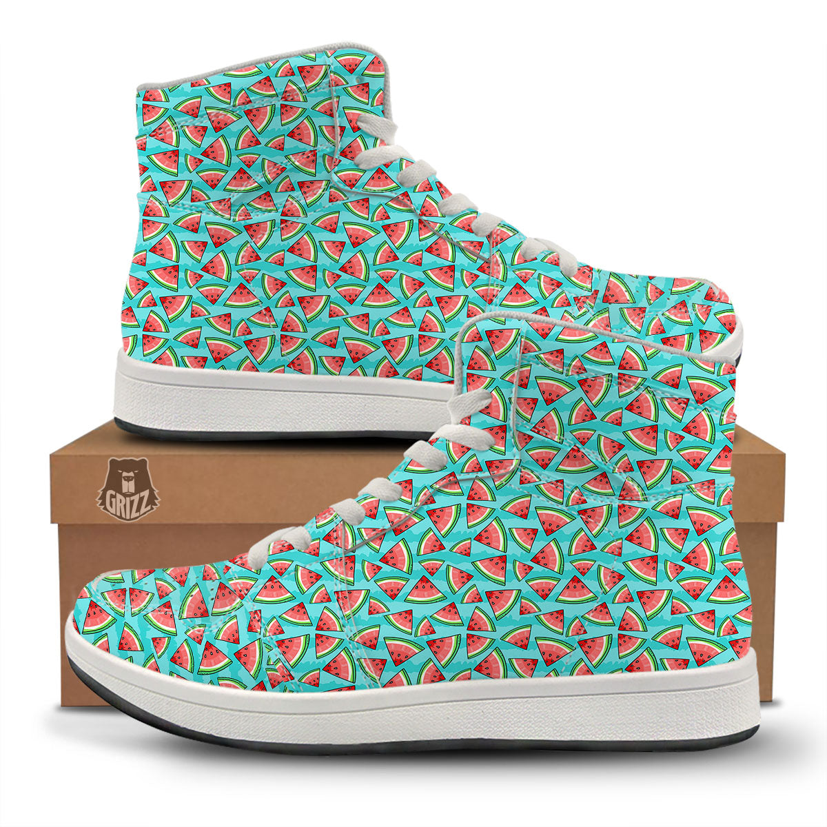 Watermelon Pieces Blue Print Pattern High Top Sneakers-grizzshop