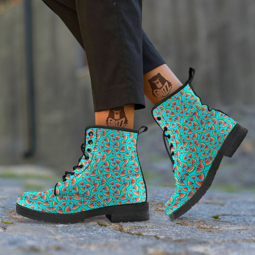 Watermelon Pieces Blue Print Pattern Leather Boots-grizzshop