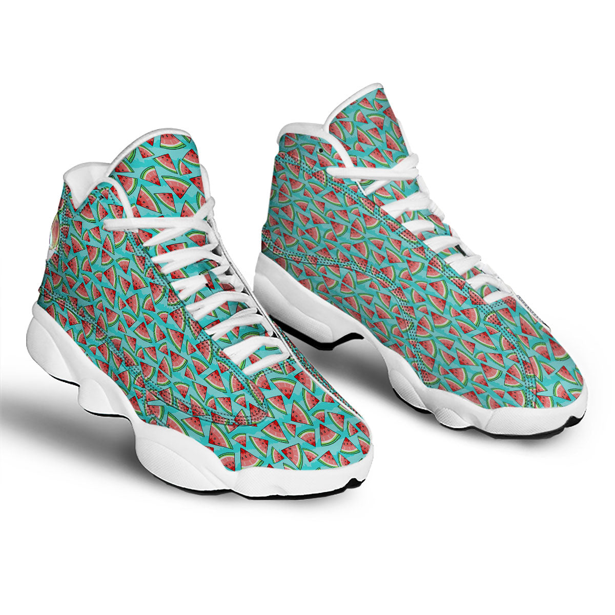 Watermelon Pieces Blue Print Pattern White Basketball Shoes-grizzshop