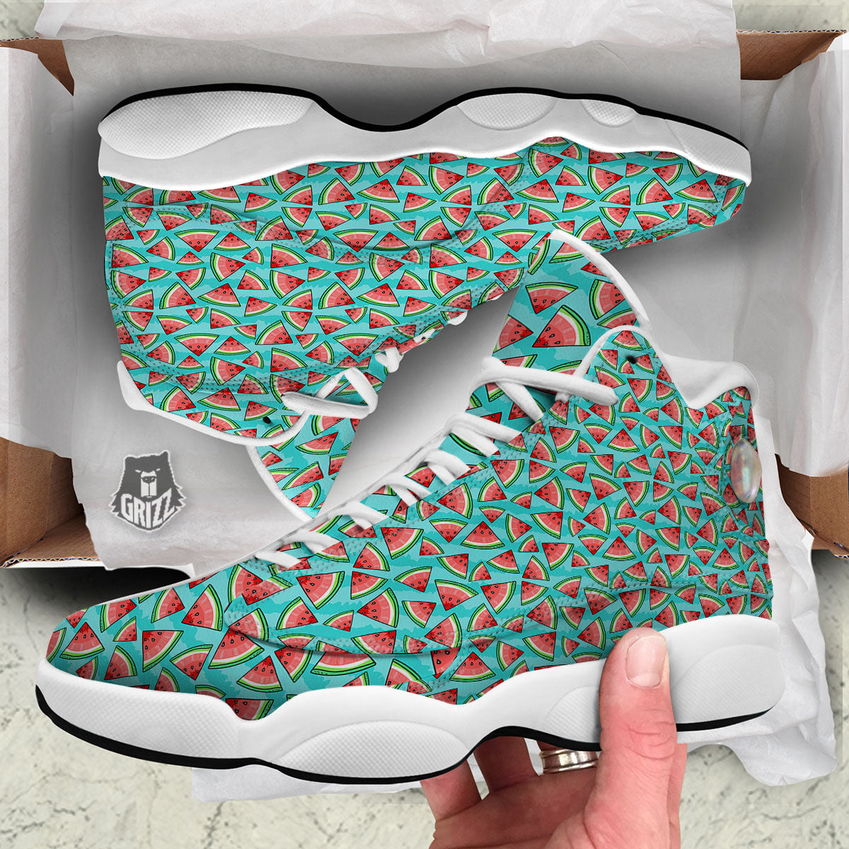 Watermelon Pieces Blue Print Pattern White Basketball Shoes-grizzshop
