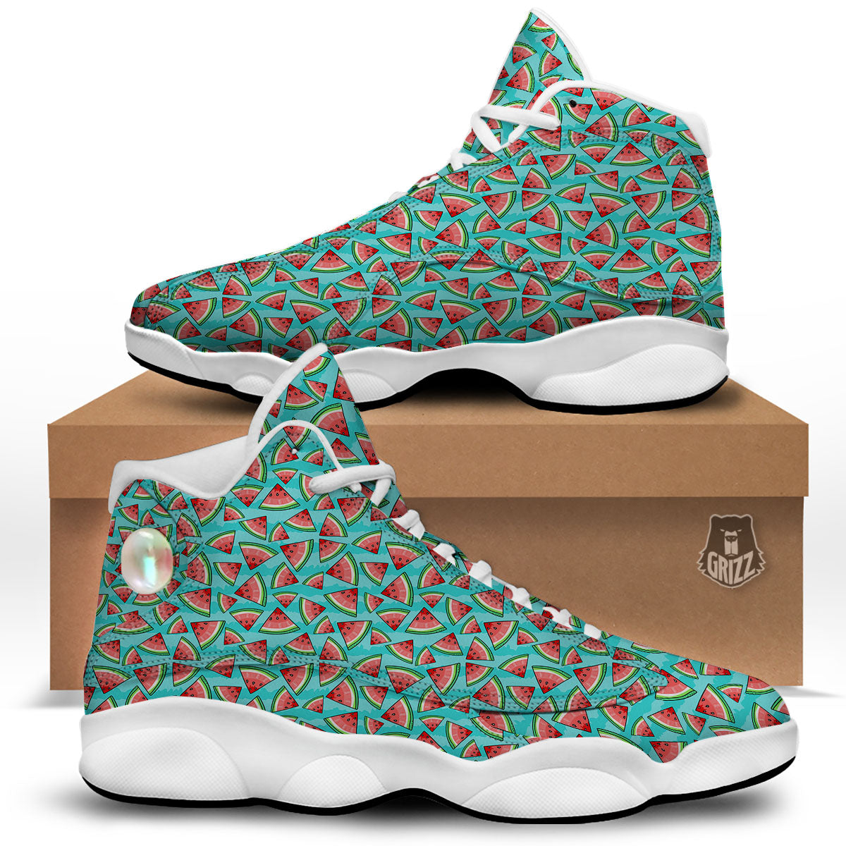 Watermelon Pieces Blue Print Pattern White Basketball Shoes-grizzshop