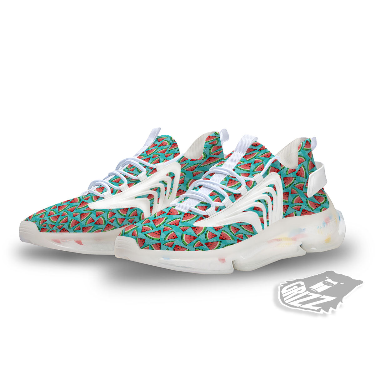 Watermelon Pieces Blue Print Pattern White Gym Shoes-grizzshop