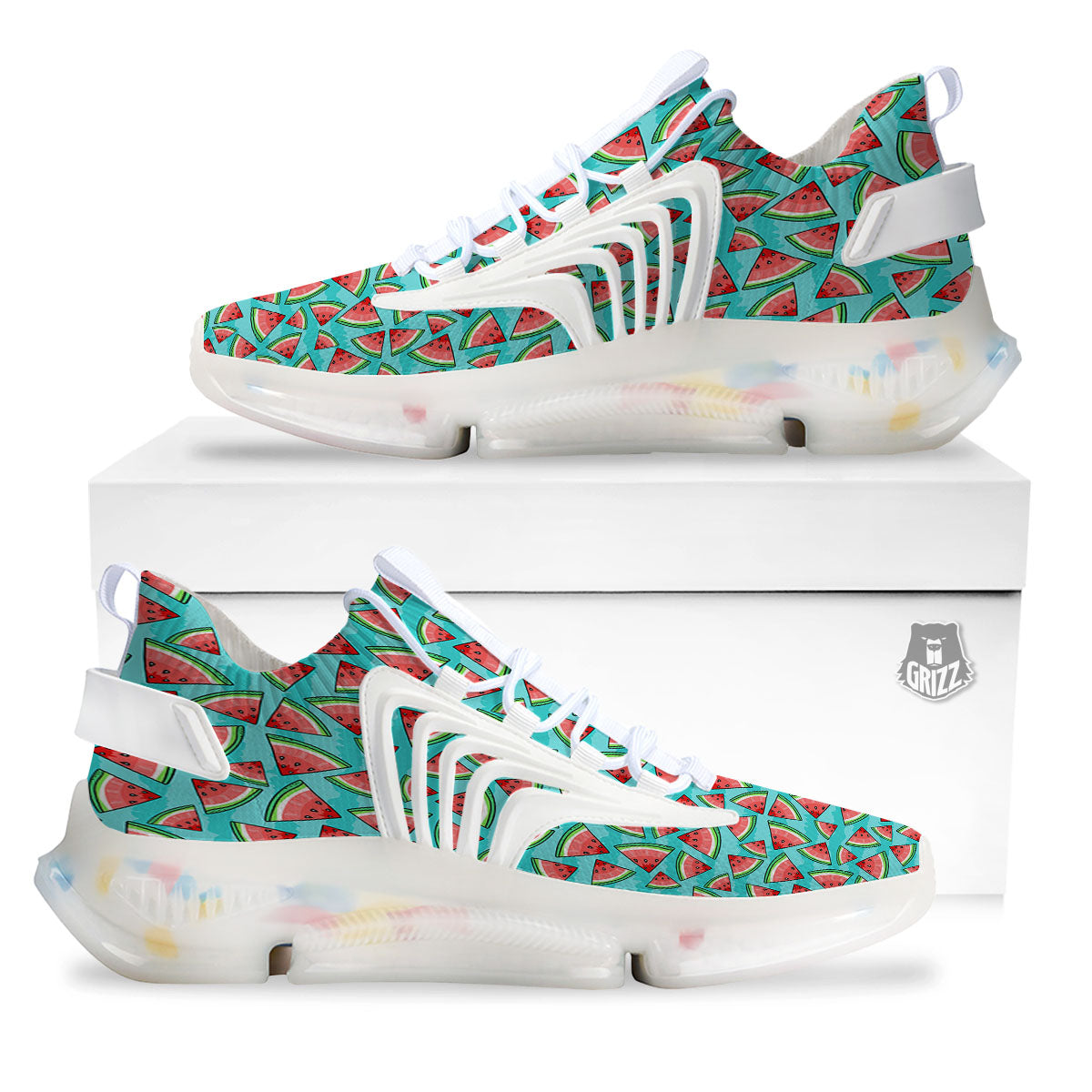 Watermelon Pieces Blue Print Pattern White Gym Shoes-grizzshop