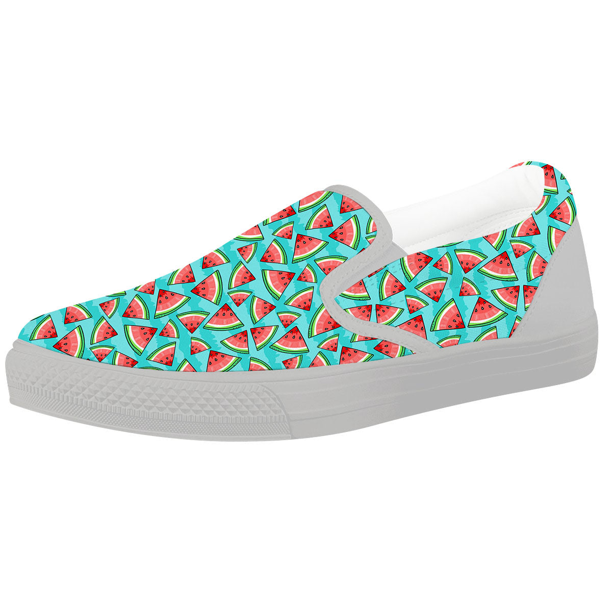 Watermelon Pieces Blue Print Pattern White Slip On Shoes-grizzshop
