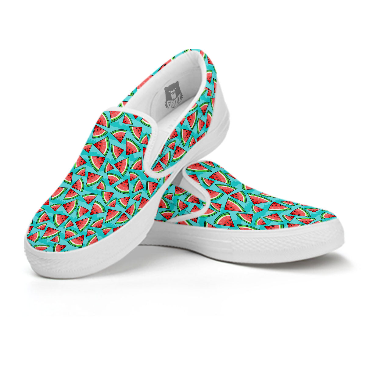 Watermelon Pieces Blue Print Pattern White Slip On Shoes-grizzshop