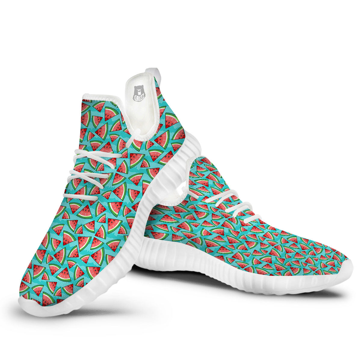 Watermelon Pieces Blue Print Pattern White Walking Shoes-grizzshop
