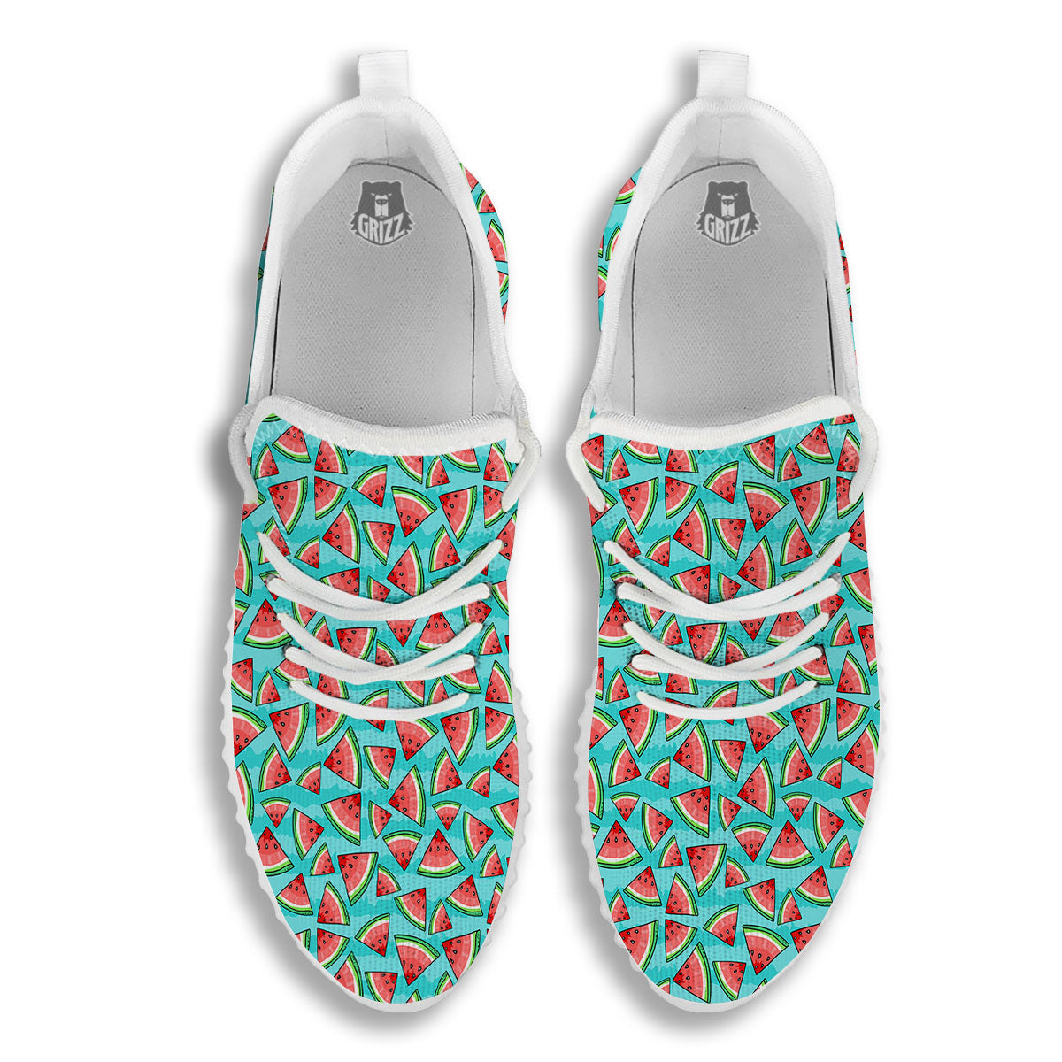 Watermelon Pieces Blue Print Pattern White Walking Shoes-grizzshop