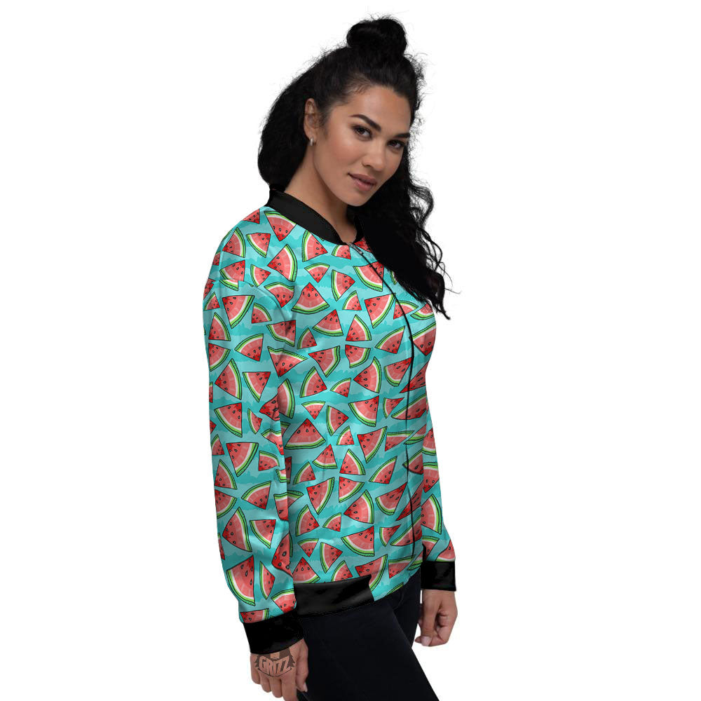 Watermelon Pieces Blue Print Pattern Women's Bomber Jacket-grizzshop