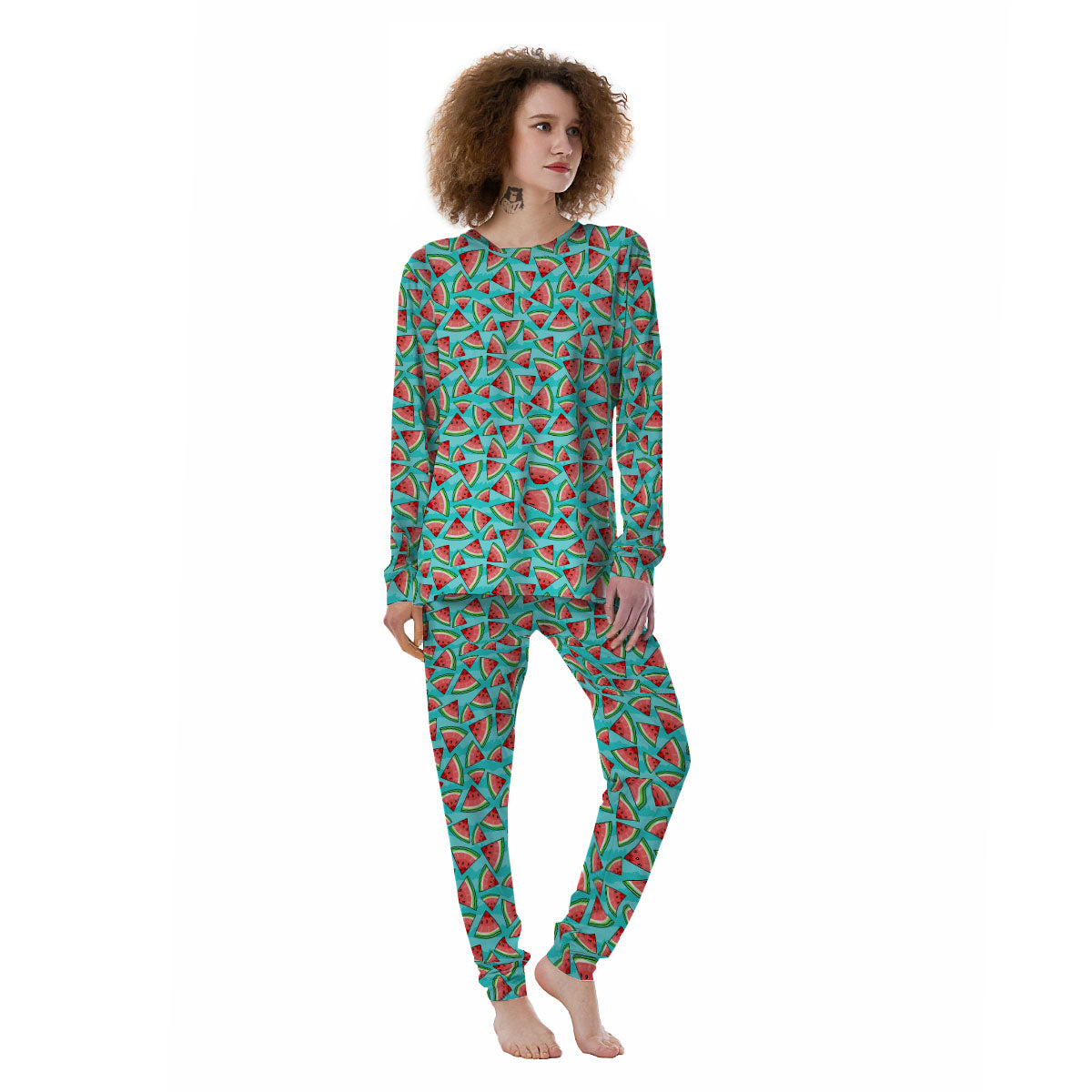 Watermelon Pieces Blue Print Pattern Women's Pajamas-grizzshop