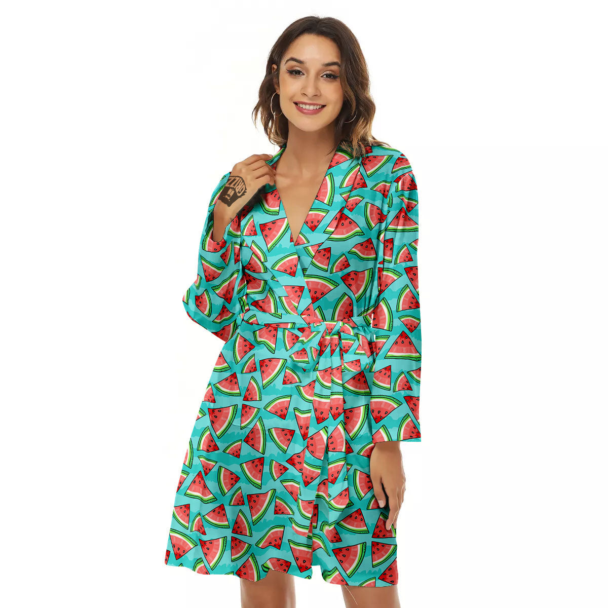 Watermelon Pieces Blue Print Pattern Women's Robe-grizzshop