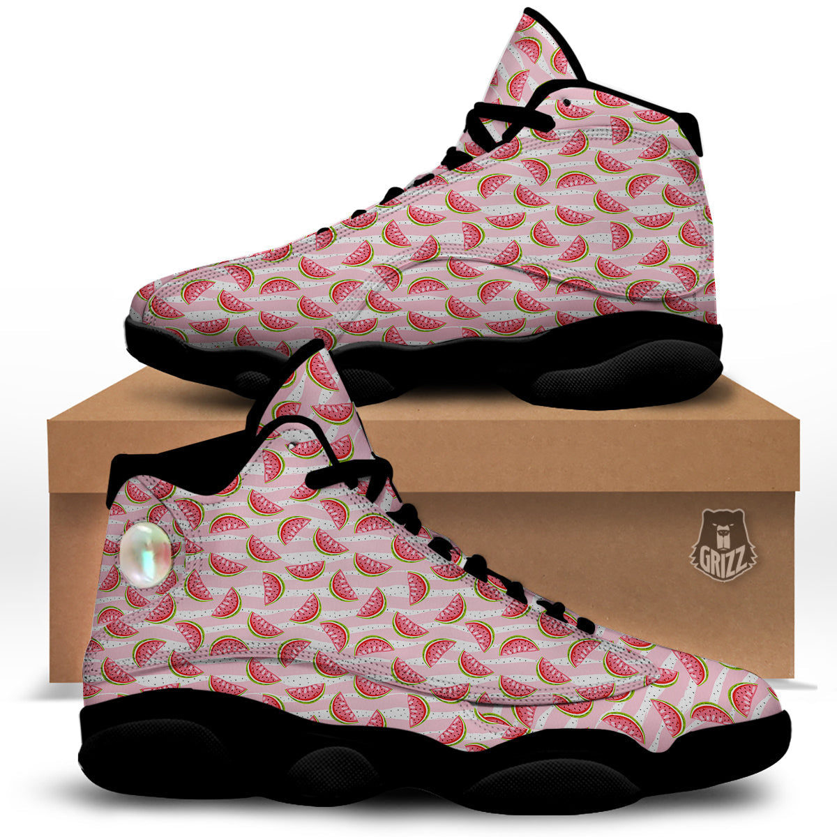 Watermelon Pieces Cute Print Pattern Black Basketball Shoes-grizzshop
