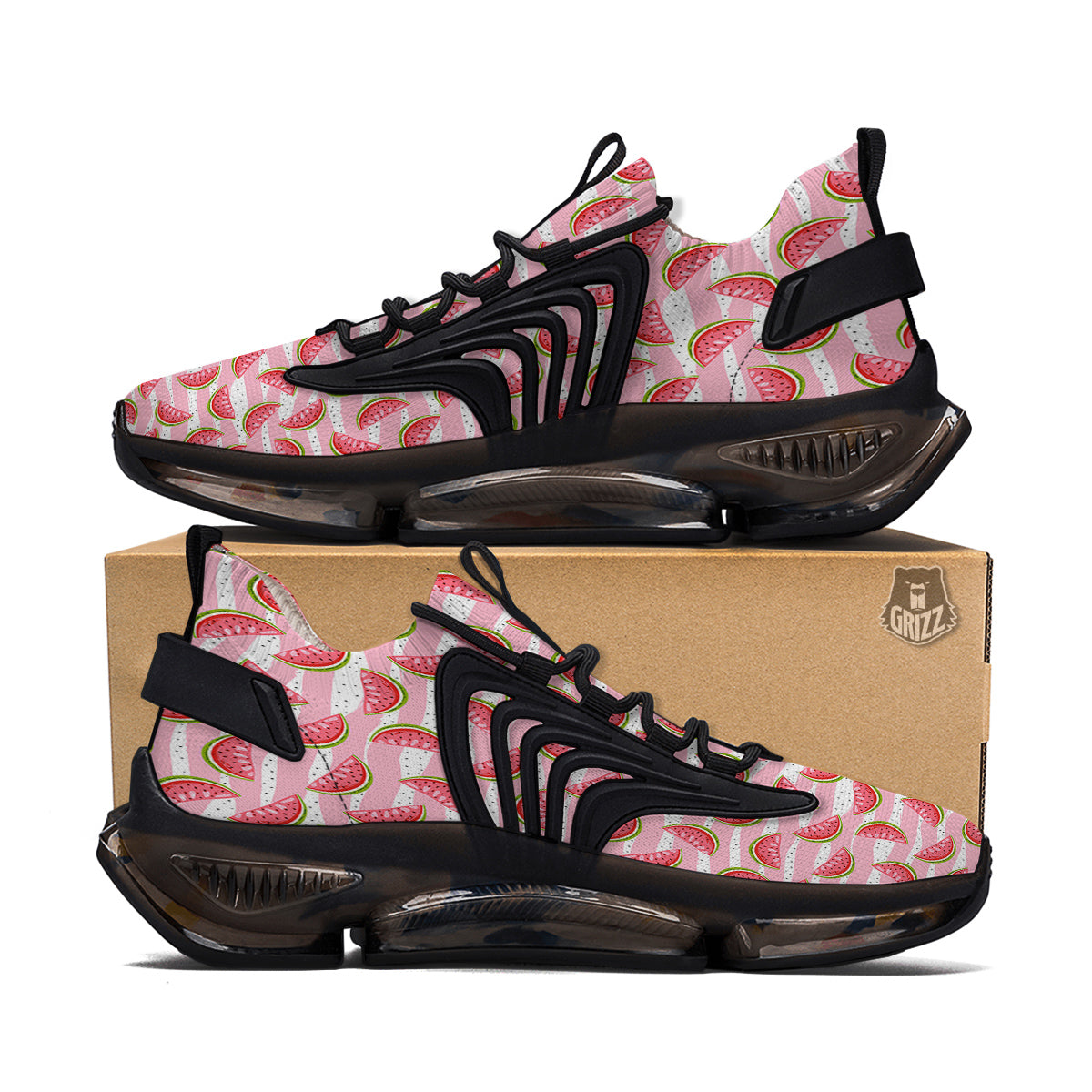 Watermelon Pieces Cute Print Pattern Black Gym Shoes-grizzshop