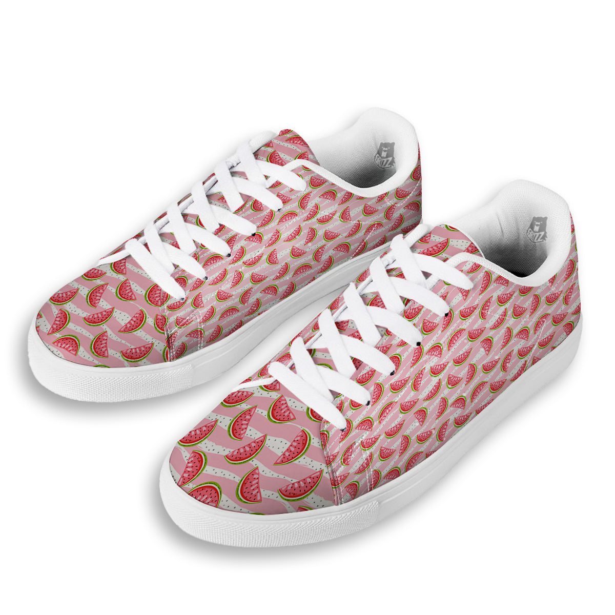 Watermelon Pieces Cute Print Pattern White Low Top Sneakers-grizzshop