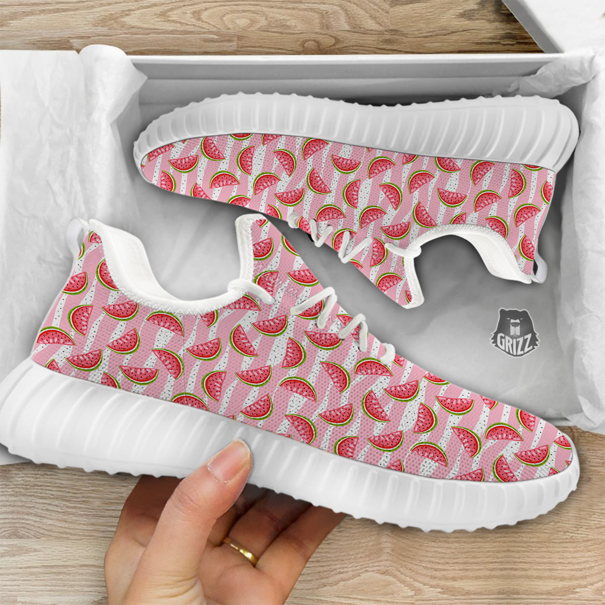 Watermelon Pieces Cute Print Pattern White Walking Shoes-grizzshop
