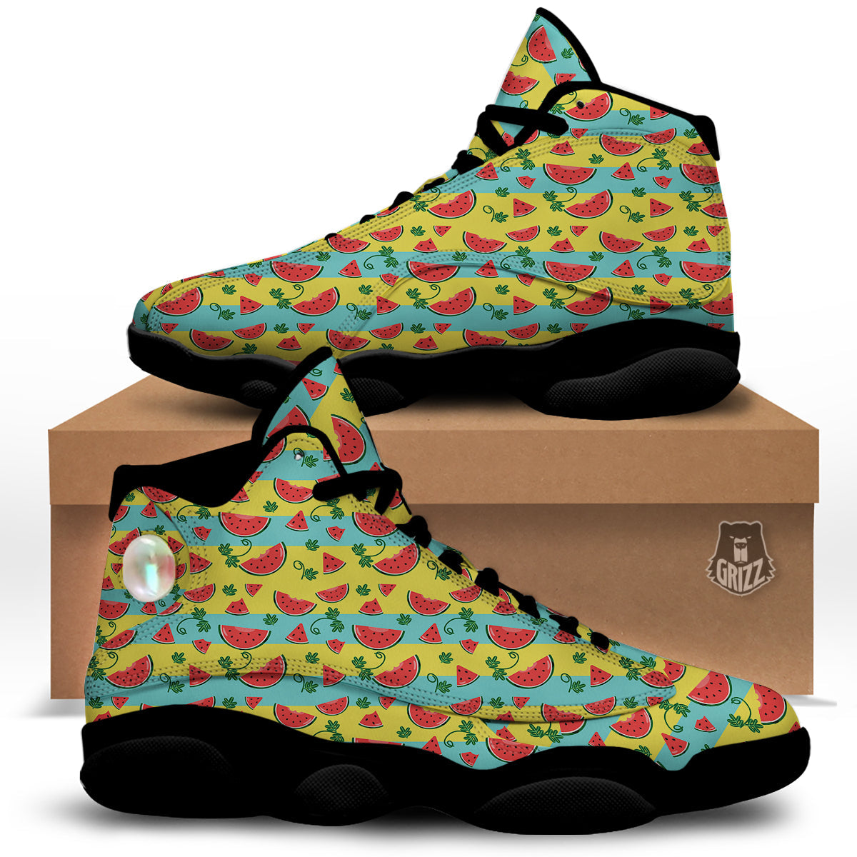 Watermelon Pieces Yellow Print Pattern Black Basketball Shoes-grizzshop