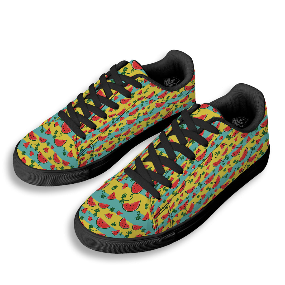 Watermelon Pieces Yellow Print Pattern Black Low Top Sneakers-grizzshop