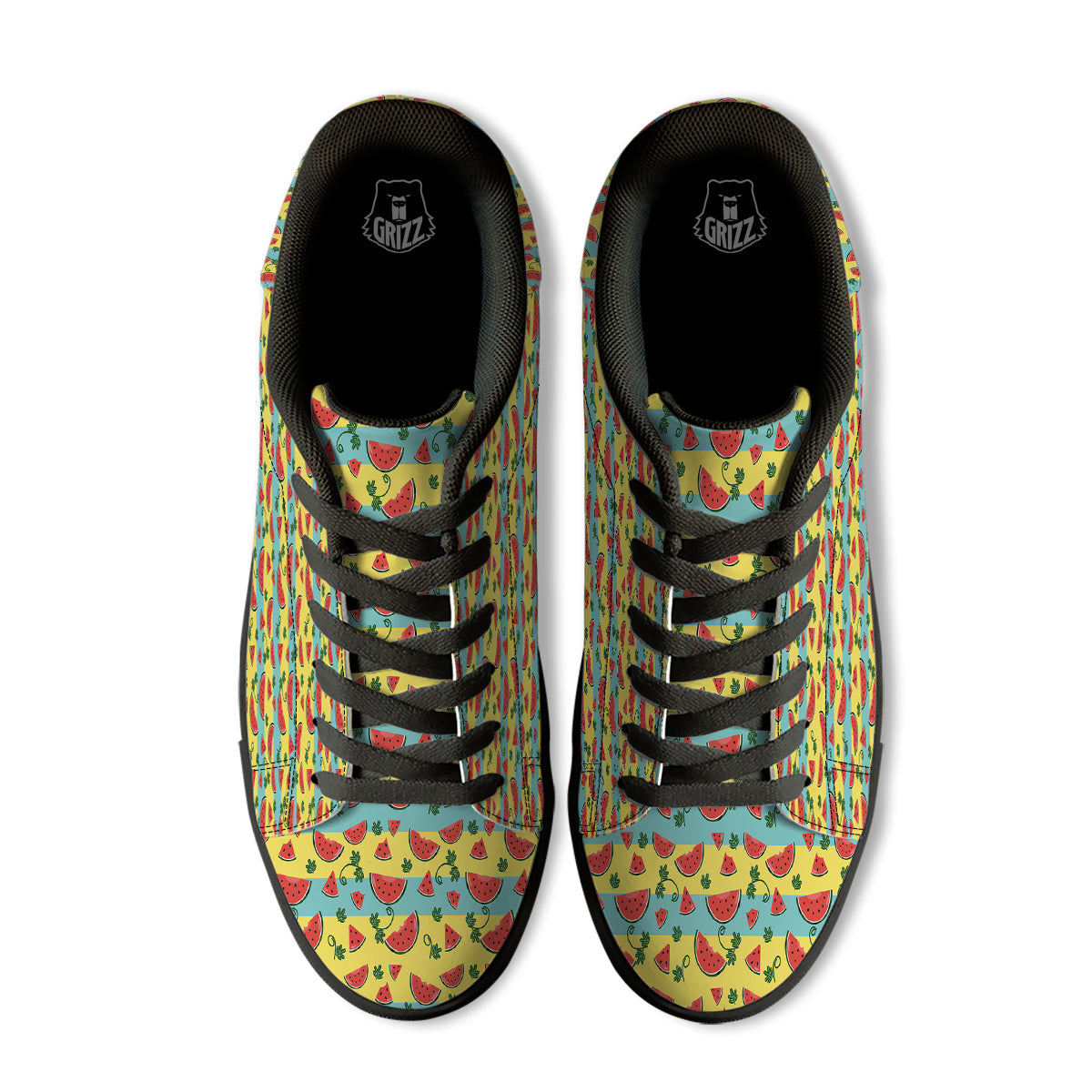 Watermelon Pieces Yellow Print Pattern Black Low Top Sneakers-grizzshop