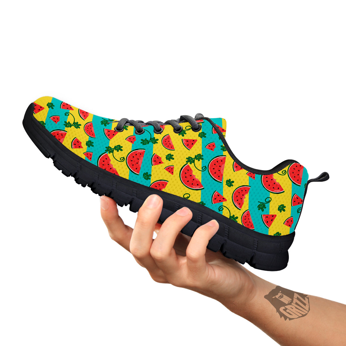 Watermelon Pieces Yellow Print Pattern Black Sneaker-grizzshop