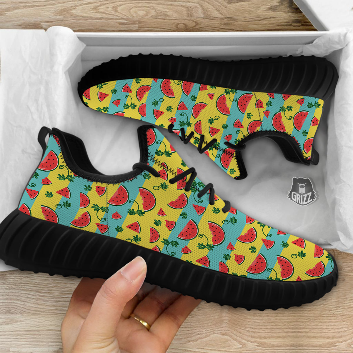 Watermelon Pieces Yellow Print Pattern Black Walking Shoes-grizzshop