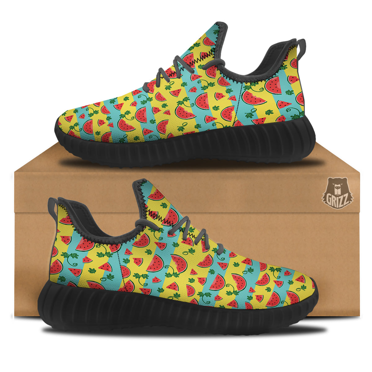 Watermelon Pieces Yellow Print Pattern Black Walking Shoes-grizzshop