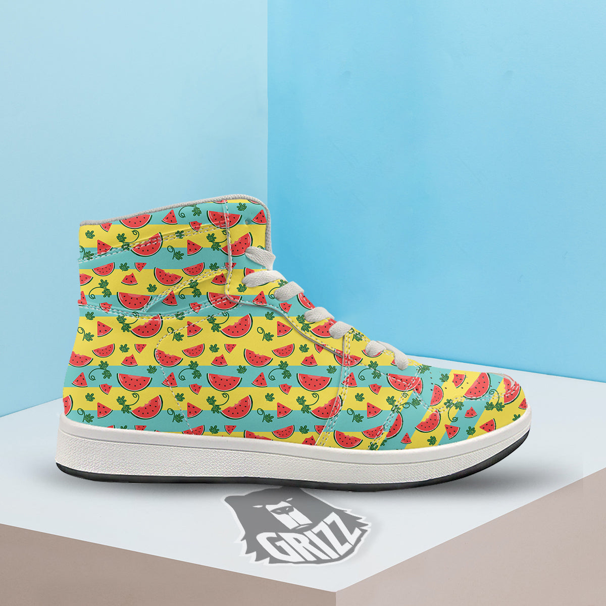 Watermelon Pieces Yellow Print Pattern High Top Sneakers-grizzshop
