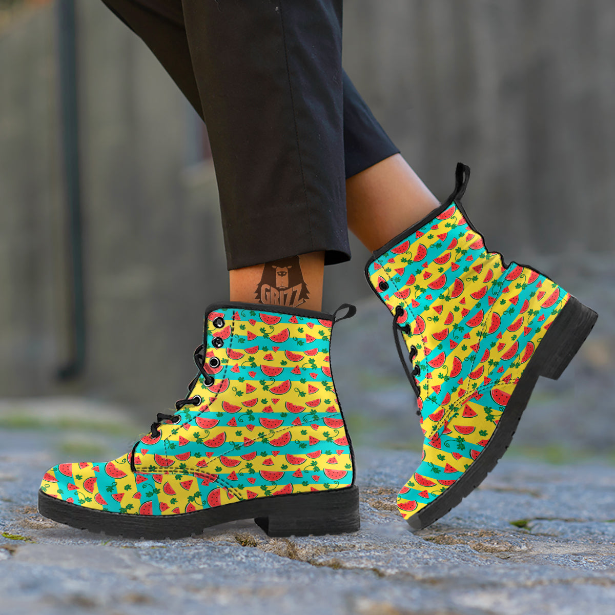 Watermelon Pieces Yellow Print Pattern Leather Boots-grizzshop