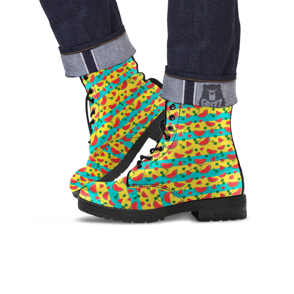 Watermelon Pieces Yellow Print Pattern Leather Boots-grizzshop