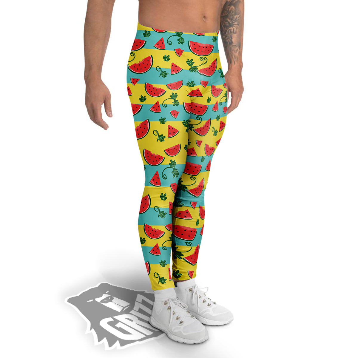 Watermelon Pieces Yellow Print Pattern Men's Leggings-grizzshop