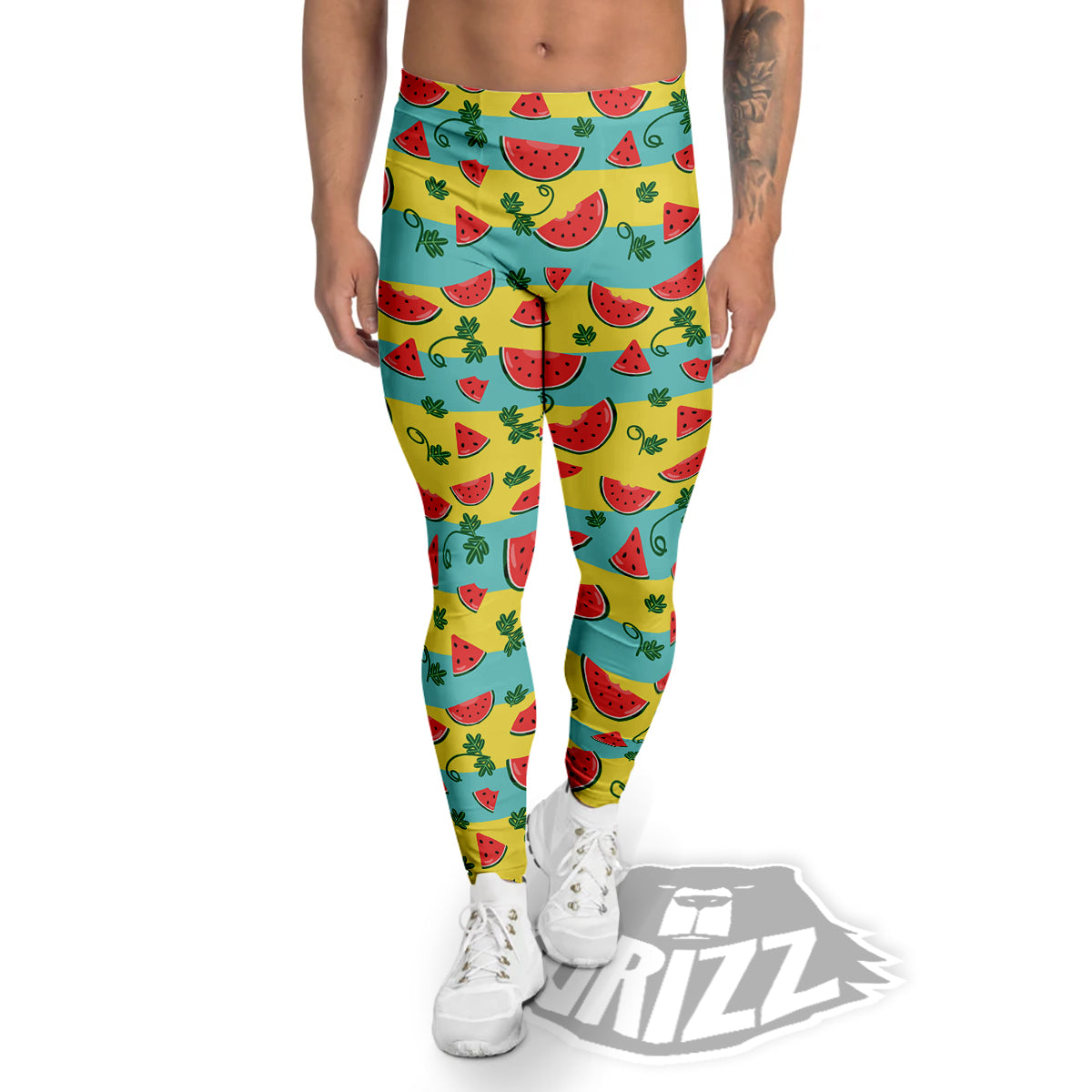 Watermelon Pieces Yellow Print Pattern Men's Leggings-grizzshop