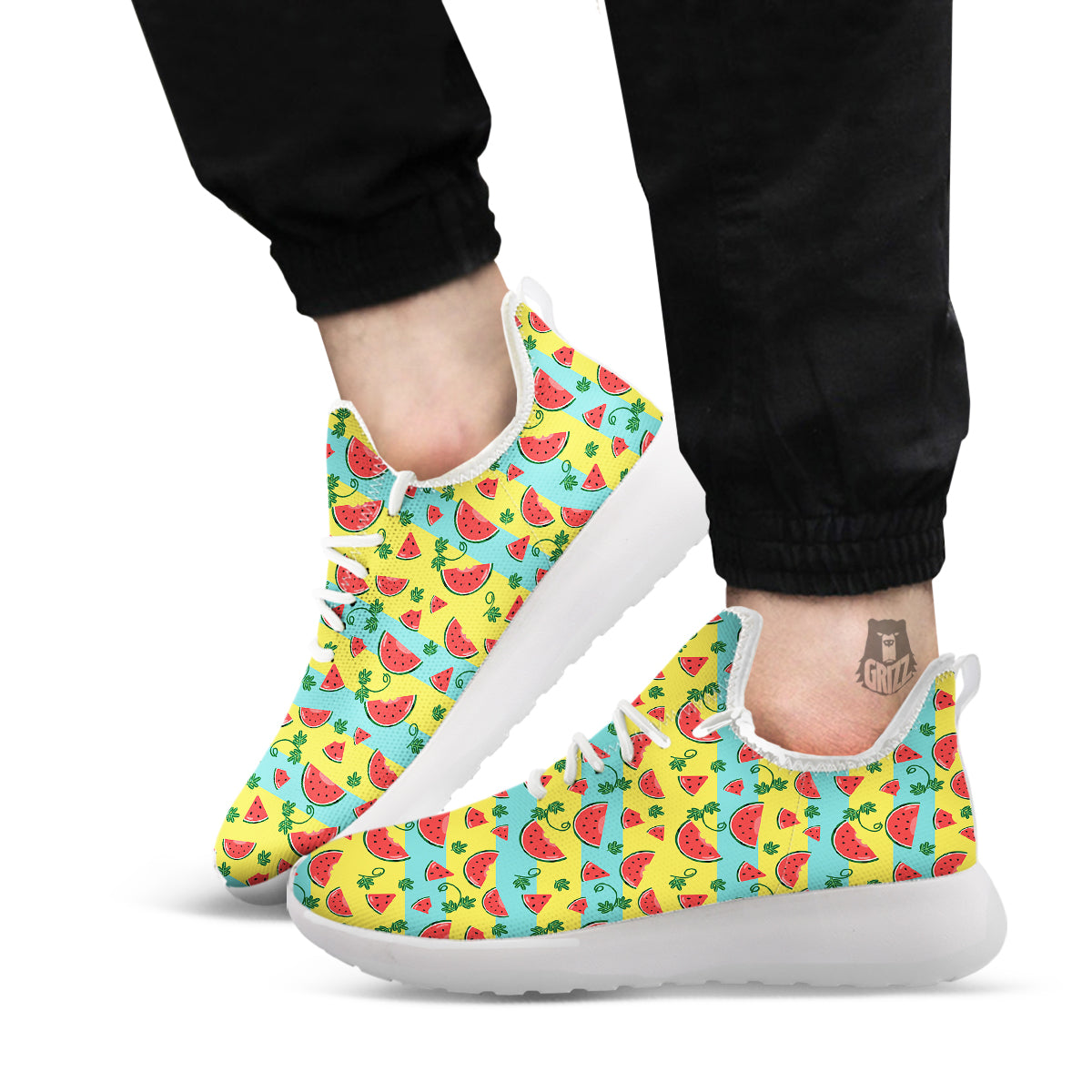 Watermelon Pieces Yellow Print Pattern White Athletic Shoes-grizzshop