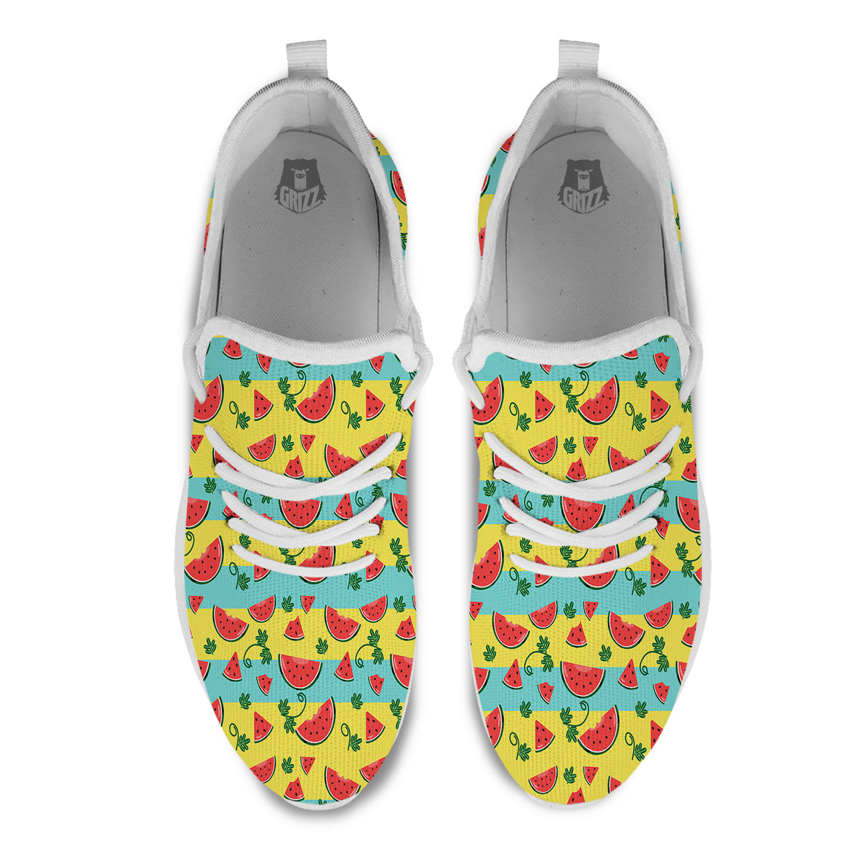 Watermelon Pieces Yellow Print Pattern White Athletic Shoes-grizzshop