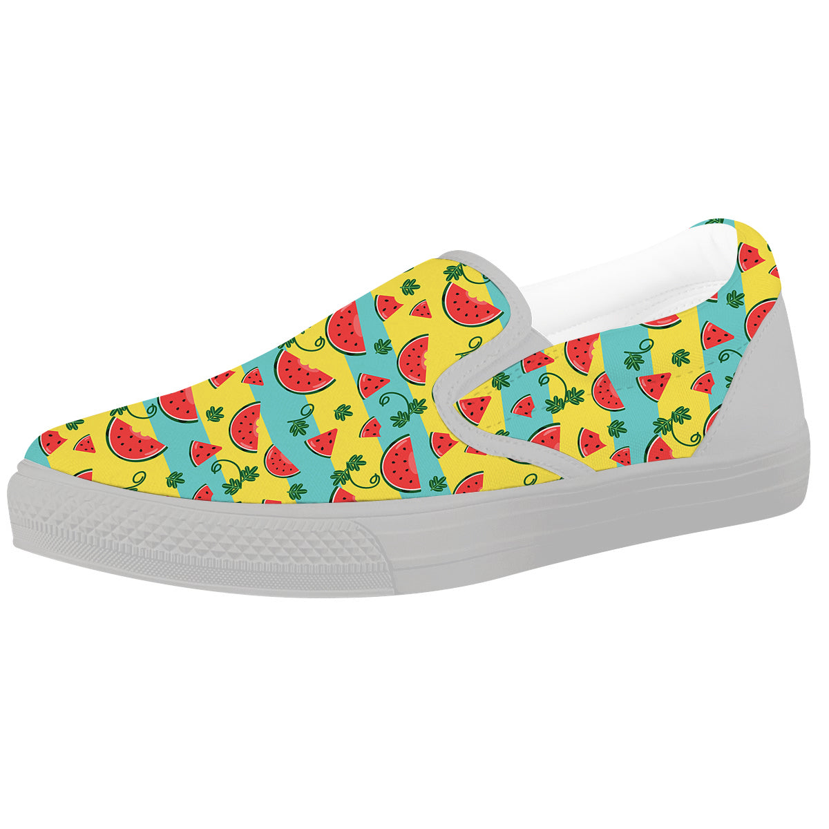 Watermelon Pieces Yellow Print Pattern White Slip On Shoes-grizzshop