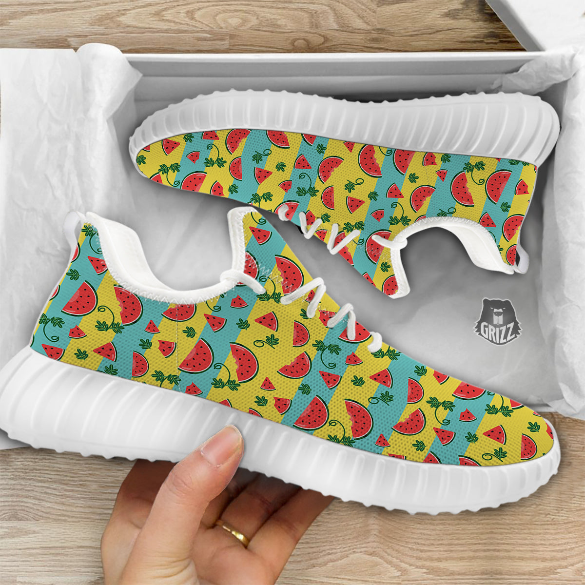 Watermelon Pieces Yellow Print Pattern White Walking Shoes-grizzshop