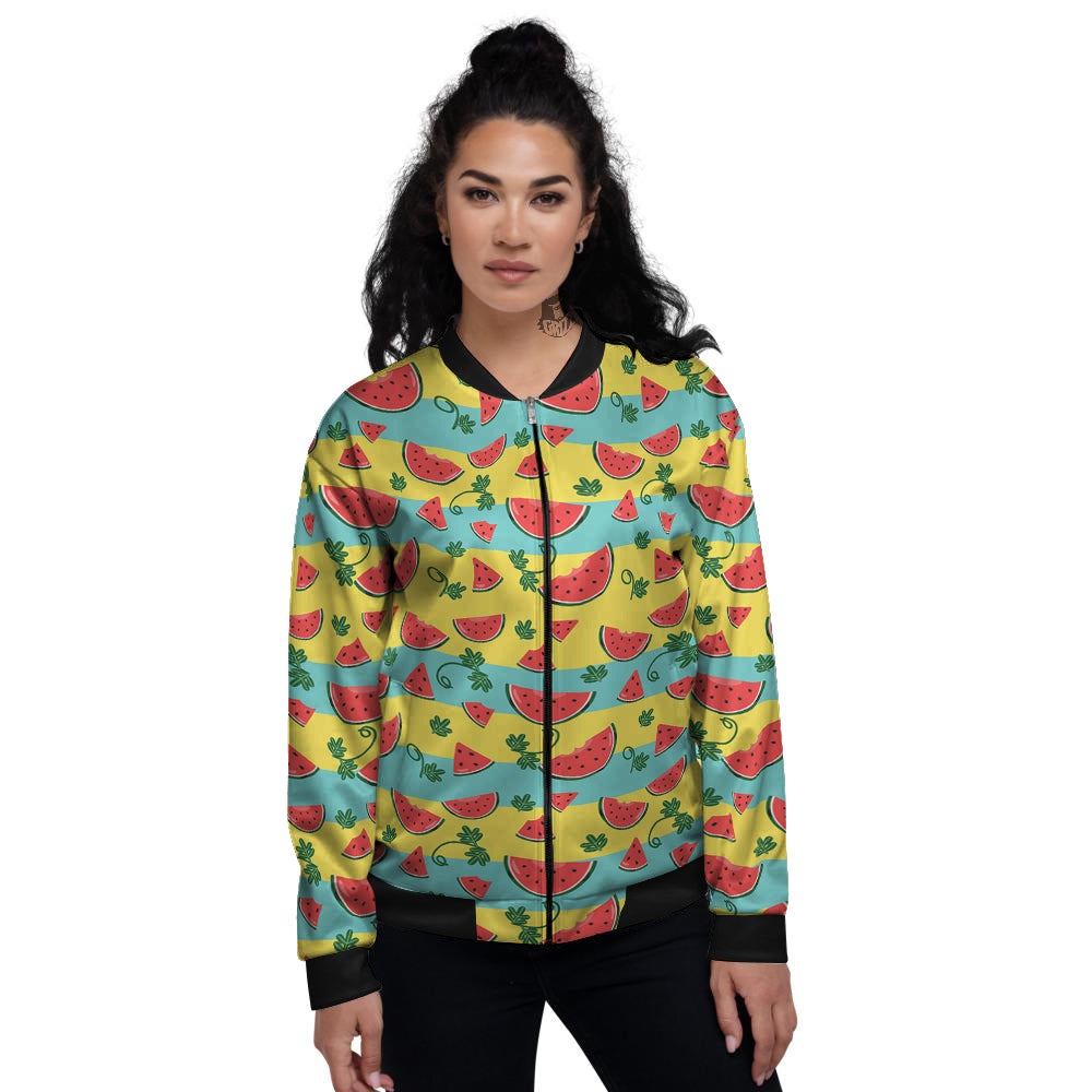 Watermelon Pieces Yellow Print Pattern Women's Bomber Jacket-grizzshop