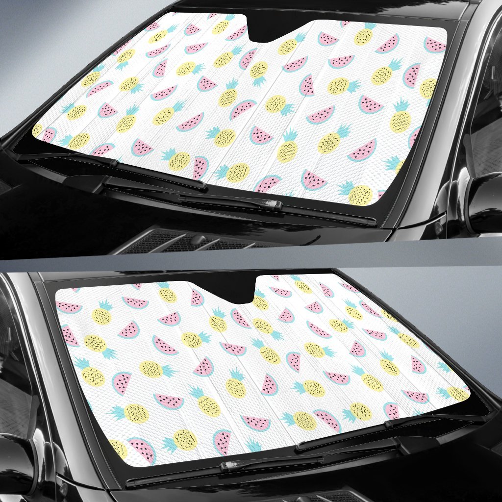 Watermelon Pineapple Piece White Pattern Print Car Sun Shade-grizzshop