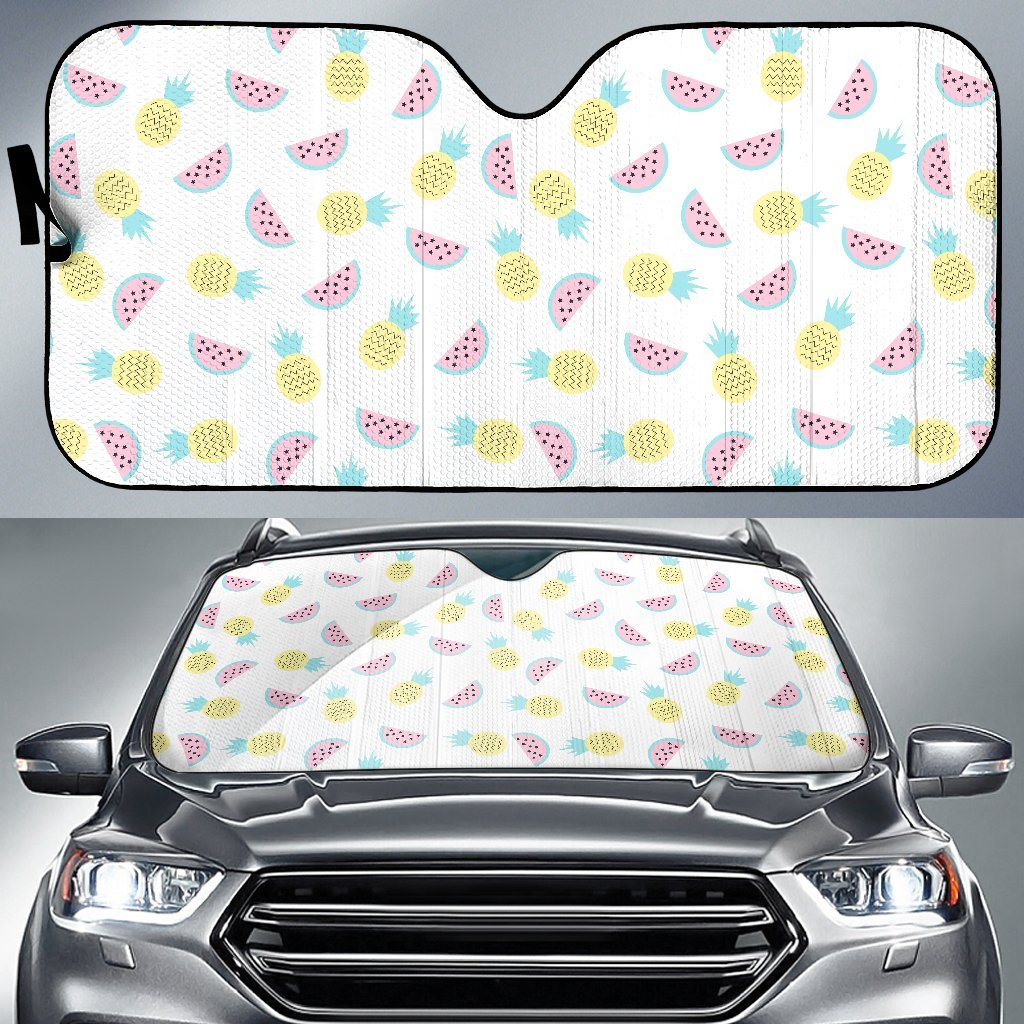 Watermelon Pineapple Piece White Pattern Print Car Sun Shade-grizzshop