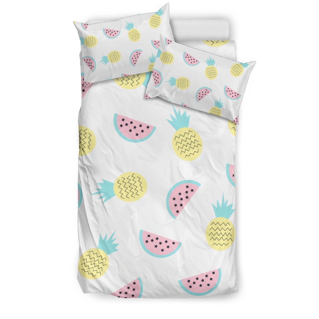 Watermelon Pineapple Piece White Pattern Print Duvet Cover Bedding Set-grizzshop