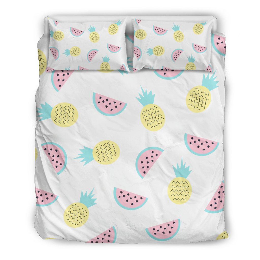 Watermelon Pineapple Piece White Pattern Print Duvet Cover Bedding Set-grizzshop