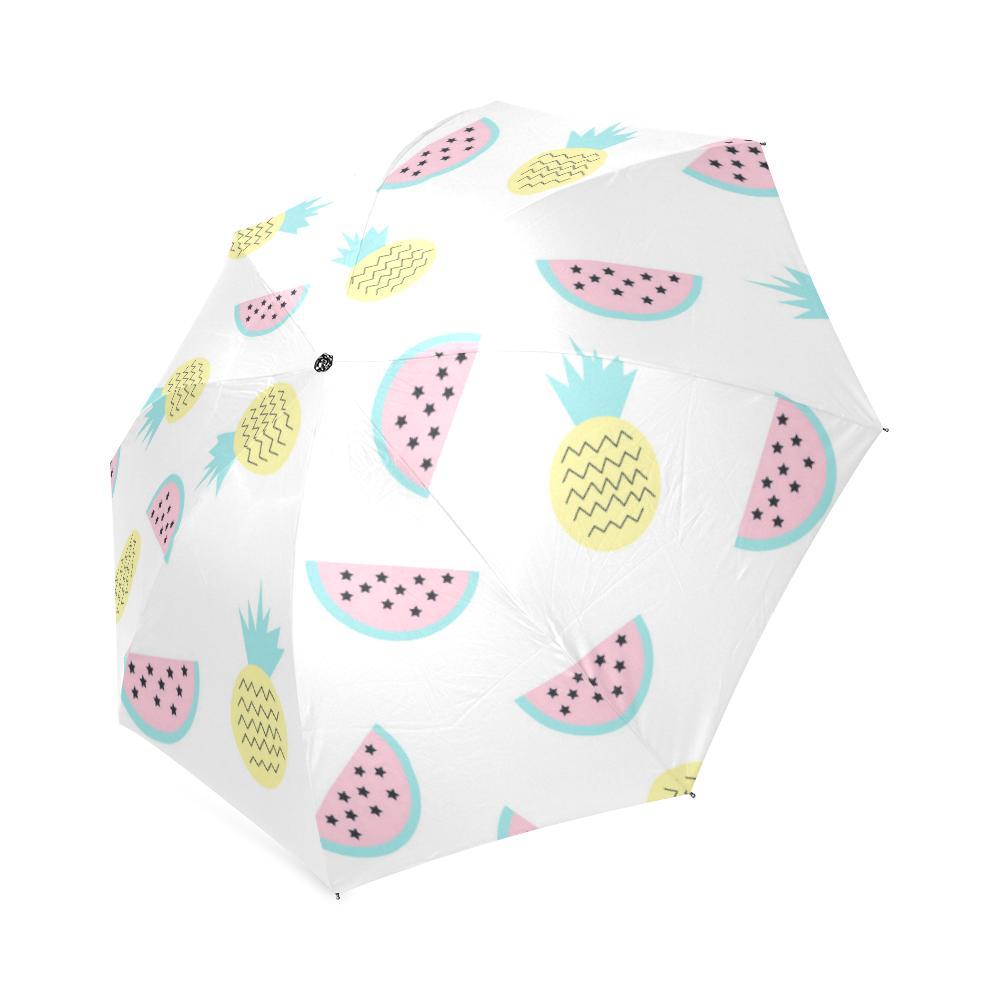 Watermelon Pineapple Piece White Pattern Print Foldable Umbrella-grizzshop