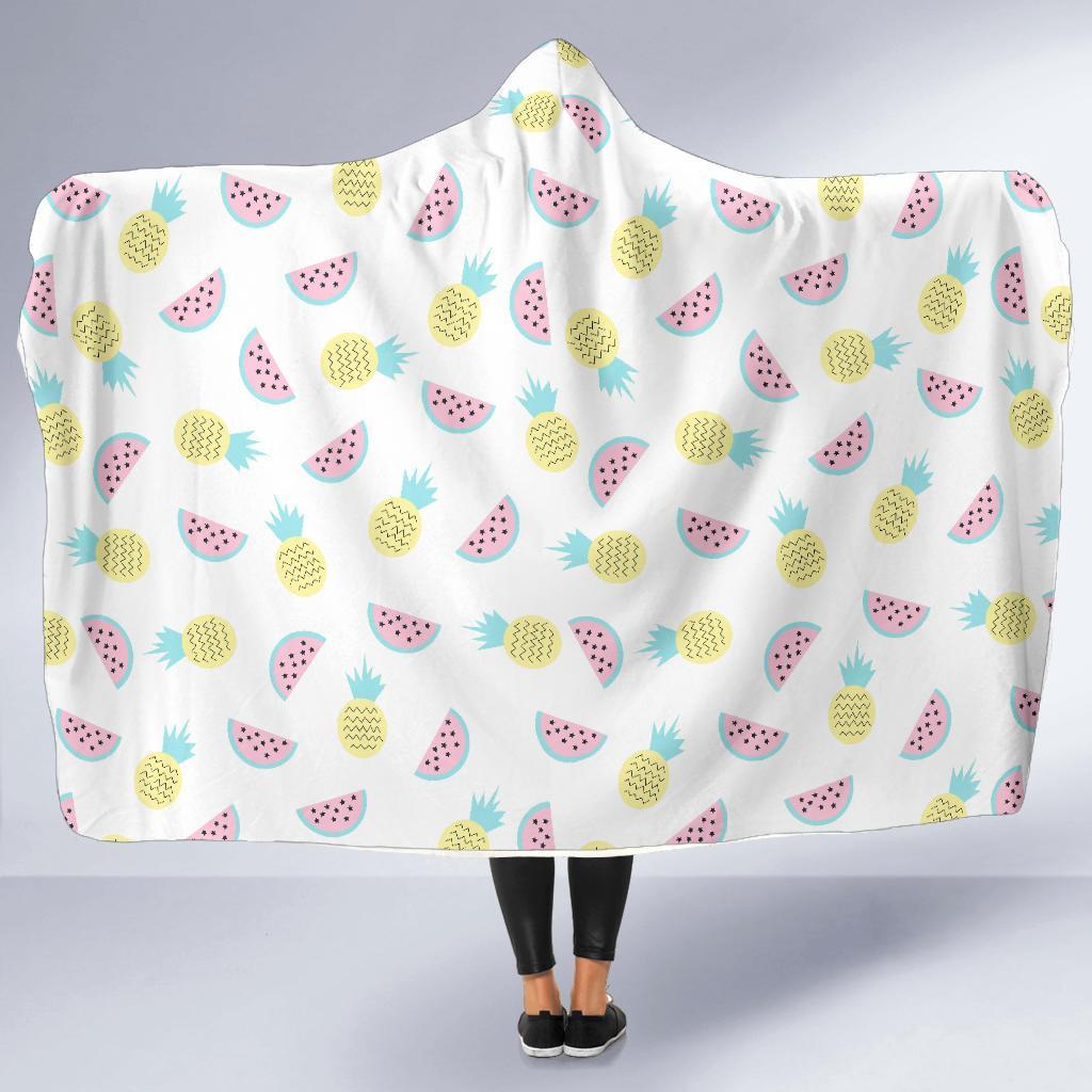 Watermelon Pineapple Piece White Pattern Print Hooded Blanket-grizzshop
