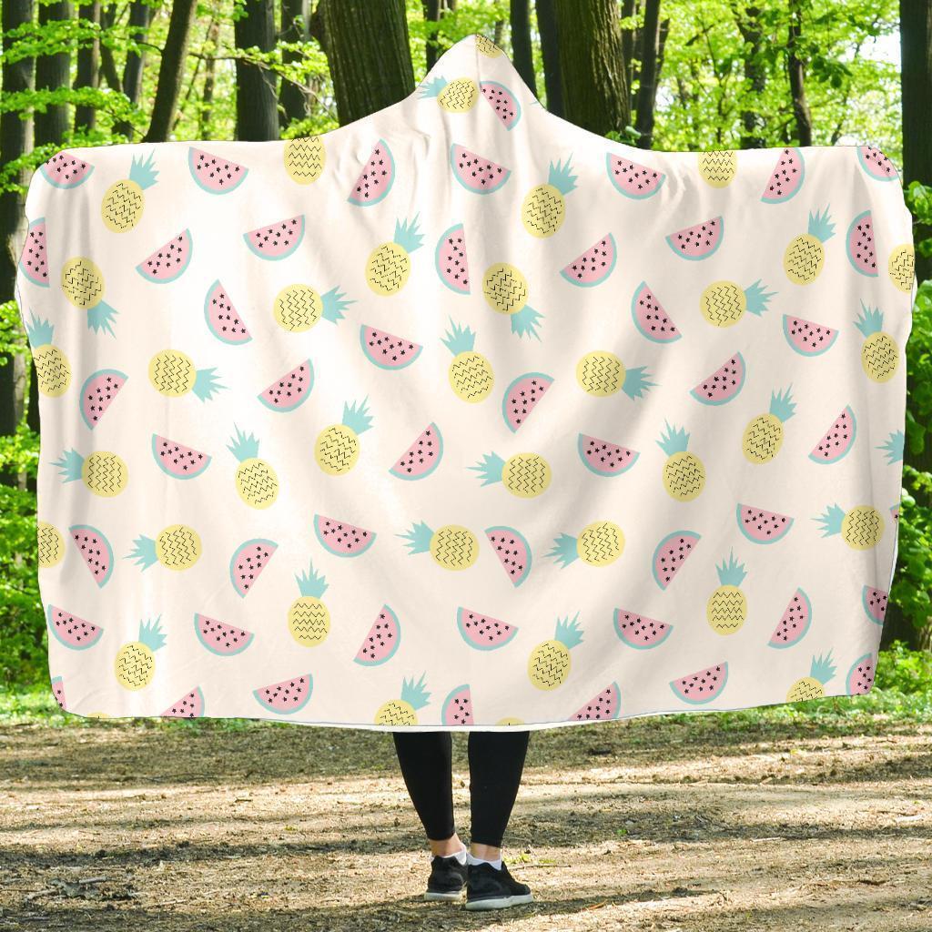 Watermelon Pineapple Piece White Pattern Print Hooded Blanket-grizzshop