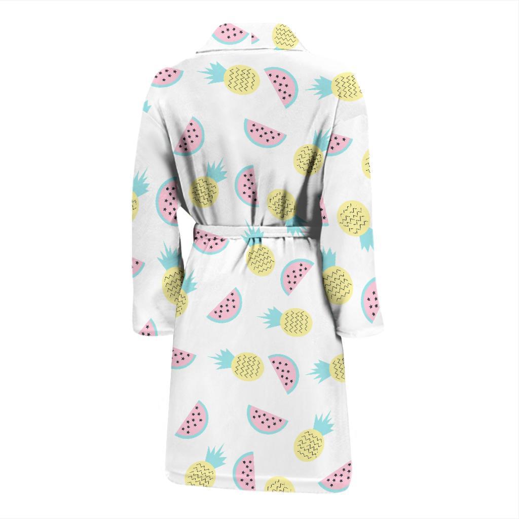 Watermelon Pineapple Piece White Pattern Print Men Long Robe-grizzshop