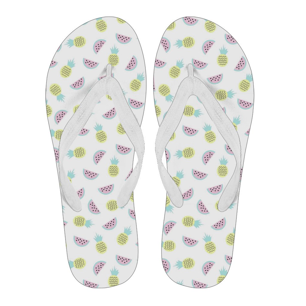 Watermelon Pineapple Piece White Pattern Print Men & Women Flip Flops-grizzshop