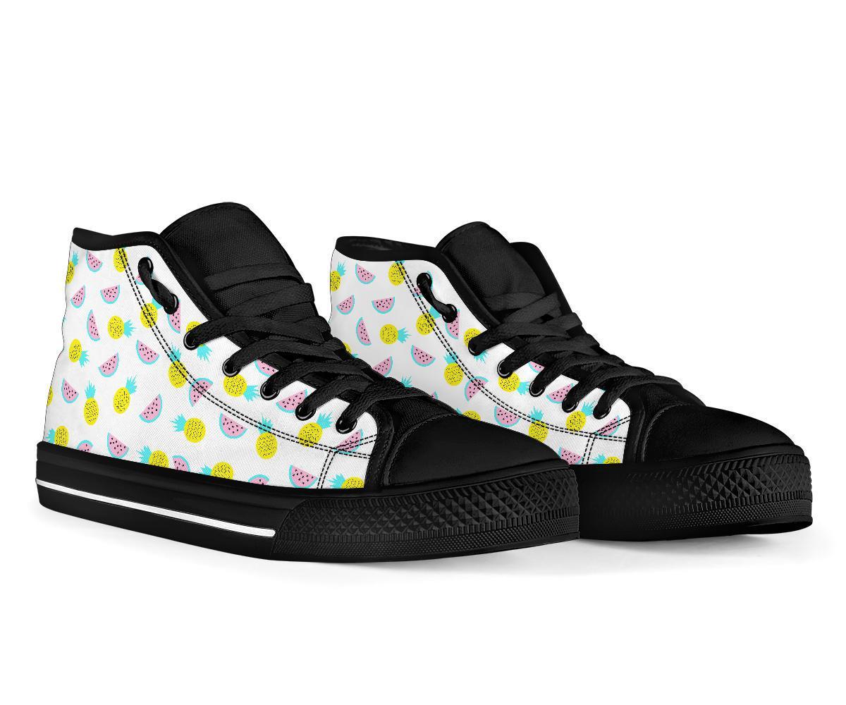 Watermelon Pineapple Piece White Pattern Print Men Women's High Top Shoes-grizzshop