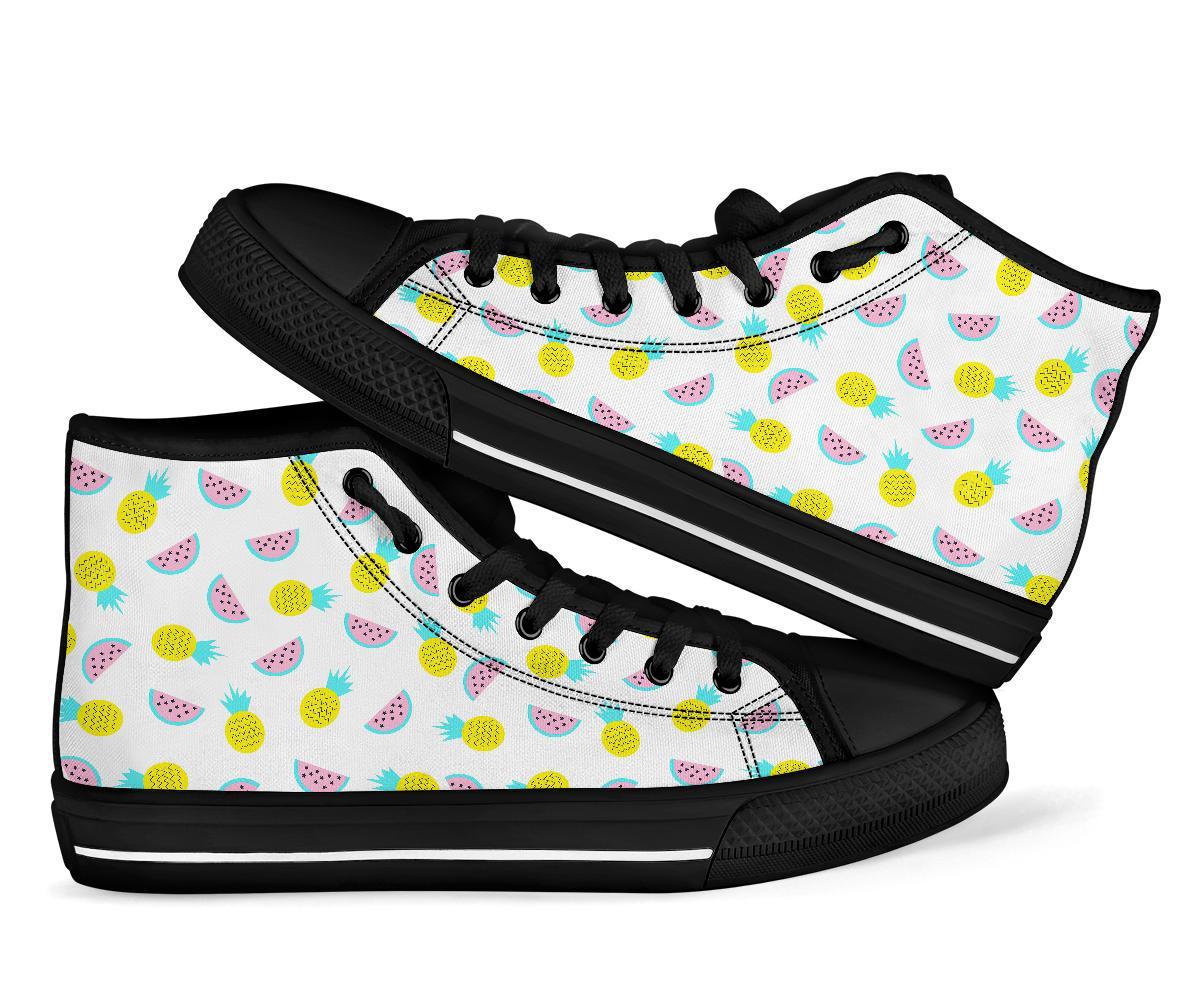 Watermelon Pineapple Piece White Pattern Print Men Women's High Top Shoes-grizzshop