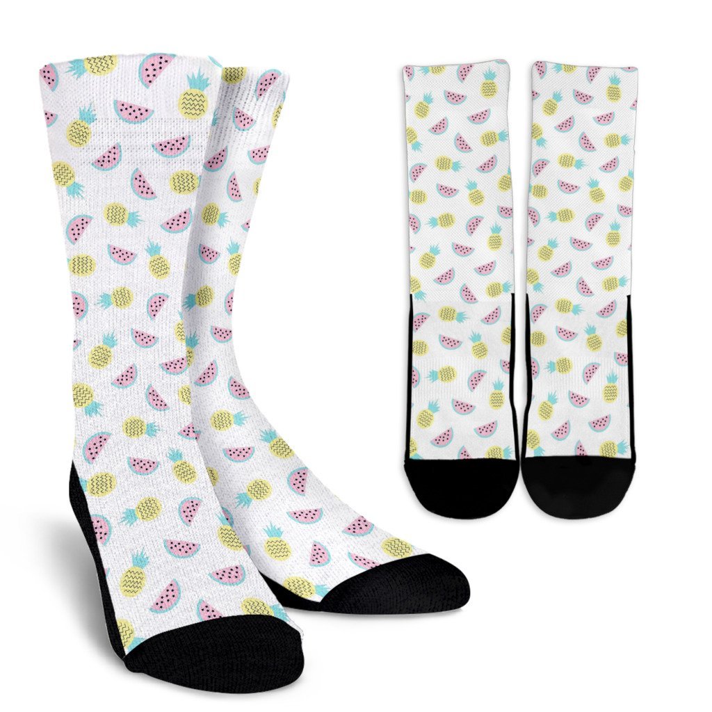 Watermelon Pineapple Piece White Pattern Print Unisex Crew Socks-grizzshop