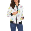 Watermelon Pineapple Piece White Pattern Print Women Casual Bomber Jacket-grizzshop